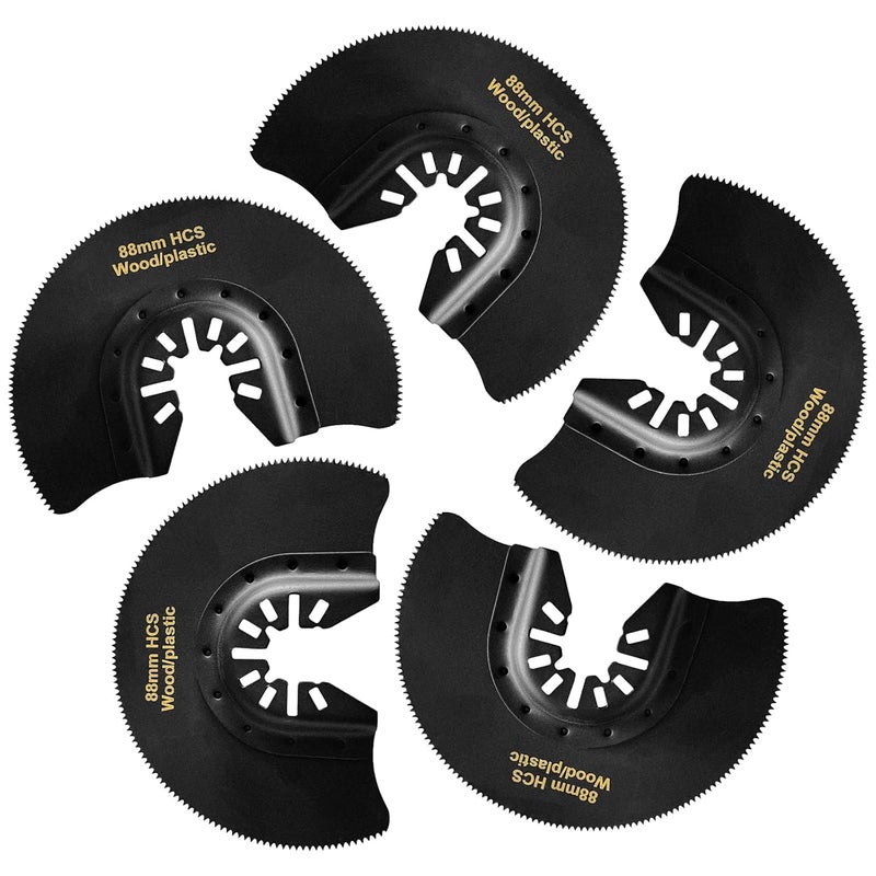 RRRPIO 5-Piece High Carbon Steel Oscillating Saw Blade Set - 88mm Blades for Cutting Wood Soft Metal and Plastic - Quick Release Blades Compatible with Dewalt Makita Ryobi Milwaukee Fein and Rockwell - Image 1